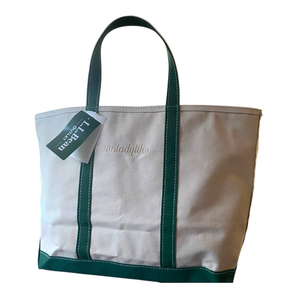 L.L. Bean Boat and Tote “unladylike” Classic White and Green Tote - Picture 4 of 7